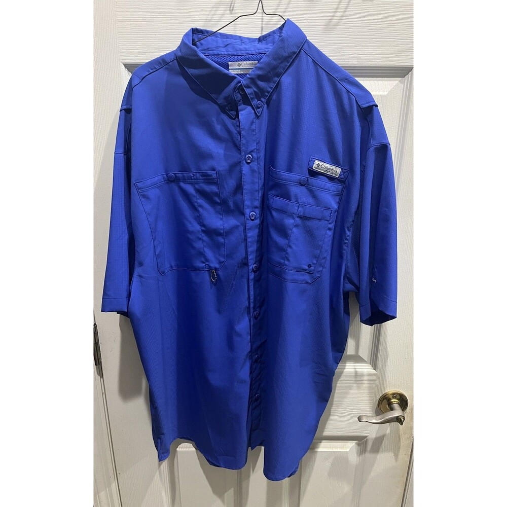 Columbia Pfg Omni Shade Mens Shirt XL  Blue Button Up Short Sleeve